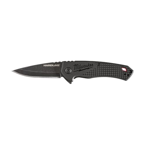 Milwaukee® HARDLINE™ 48-22-1997 Lockable Blade Folding Pocket Knife, D2 Steel Drop Point Smooth Blade, 2-1/2 in L Blade, Stainless Steel Grip